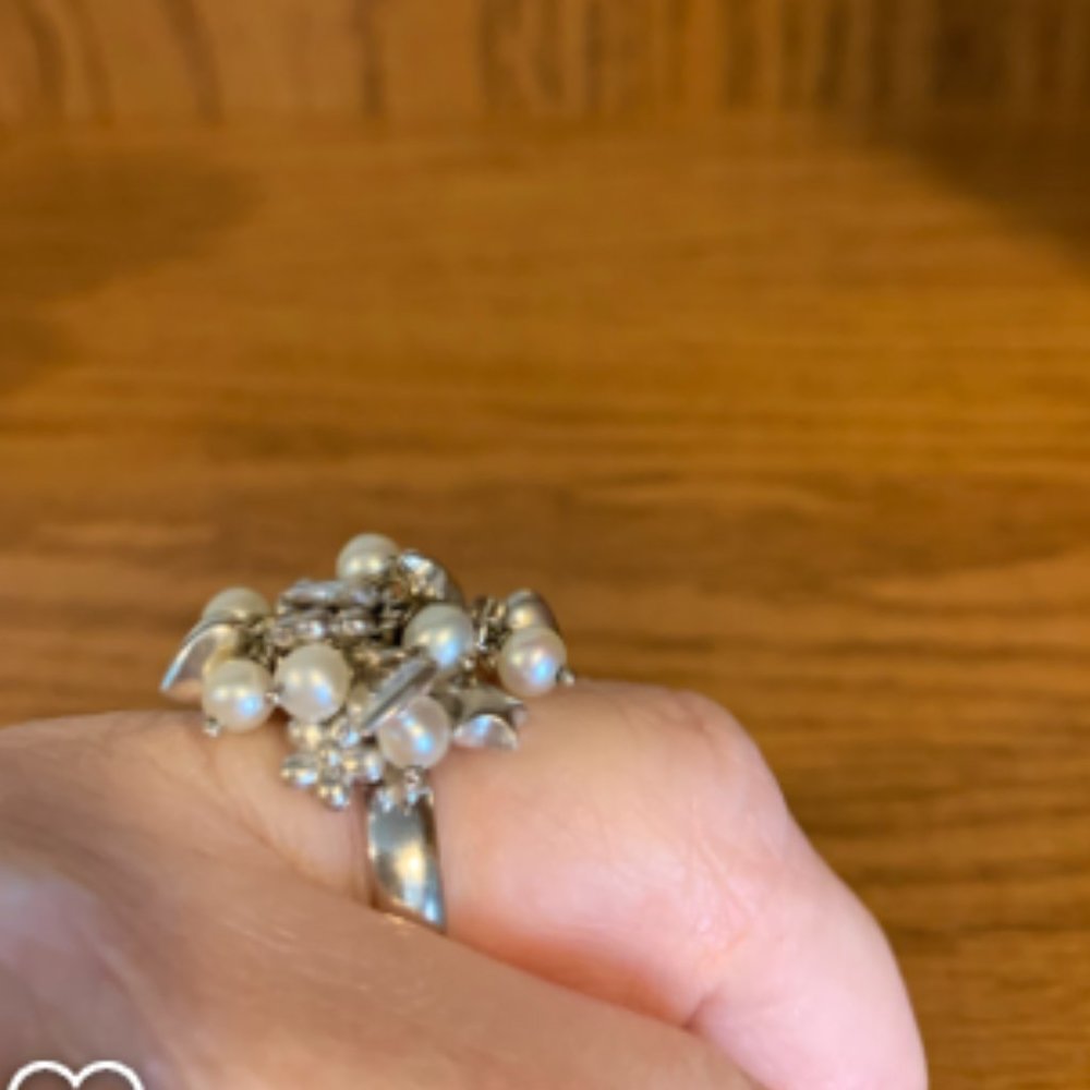 Sterling silver and pearl dangle charm ring
